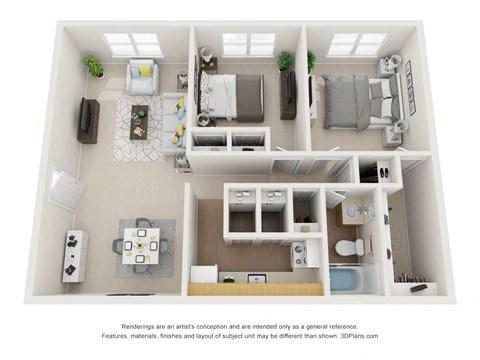 Floor plan for 2 beds, 1 bath, 868 sqft